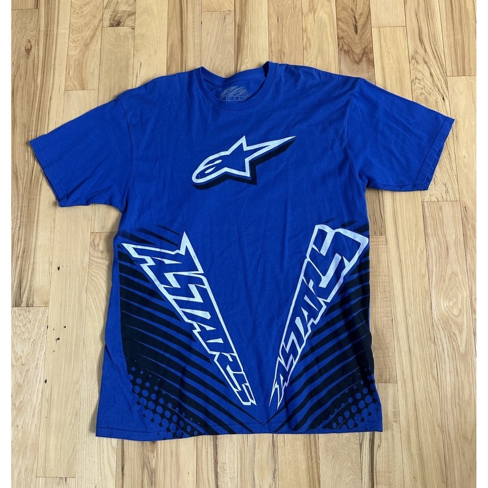 Alpinestars Blue Logo T-Shirt Original Men's Size XL Moto Bike Big Logo Graphic